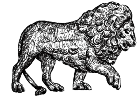 Logo d'un client représentant un lion dessiné en noir et blanc