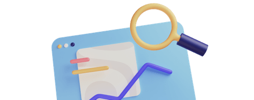 Illustration d'une page web avec une courbe ascendante et une loupe